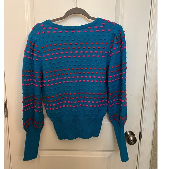 Lilly Pulitzer Dopamine Dressing Robena V-Neck M sweater Teal Bay striped bobble - Picture 4 of 9